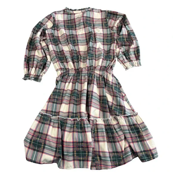 Simply Southern Plaid Tiered Dress Womens Small Boho Preppy Green Red Tartan - Picture 2 of 8